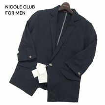 【新品 未使用】 NICOLE CLUB FOR MEN ニコルクラブ フォーメン 7分袖★ ストレッチ ブレザー ジャケット Sz.48　メンズ 紺　I4T00526_2#M_画像1