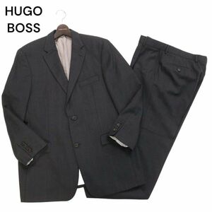 HUGO BOSS Hugo Boss through year total reverse side * check setup suit Sz.52 men's gray business large size I4T00509_2#O