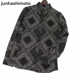 junhashimoto ジュンハシモト 春夏 ペイズリー パターン総柄★ 長袖 ボタンダウン シャツ Sz.2　メンズ 日本製　I4T00541_2#A