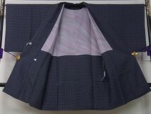 平和屋1□極上　道中着　ロング丈　お召地　格子柄　逸品　3s30060_画像4