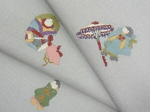 平和屋野田店■九寸名古屋帯　刺繍　童子遊び　逸品　n-ar2495