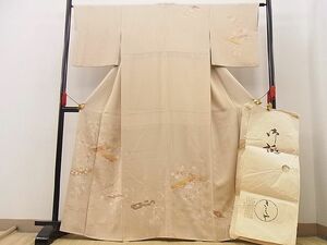 平和屋野田店■銀座きしや　訪問着　駒刺繍　文箱草花文　金彩　たとう紙付き　逸品　n-zb0464