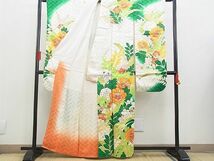 平和屋野田店■豪華振袖　駒刺繍　草花文　暈し染め　金彩　逸品　n-gh5336_画像2