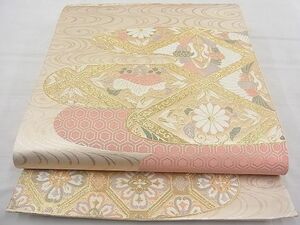 平和屋野田店■六通柄袋帯　唐織　エ霞向かい鶴菱天井花文　金糸　逸品　n-fw5351