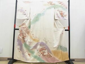 平和屋野田店■訪問着　駒刺繍　慶彩小袖　扇面屏風吉祥花文　暈し染め　金彩　逸品　n-gh5339