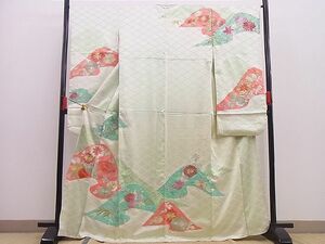 平和屋野田店■豪華振袖　遠山草花文　暈し染め　金銀彩　逸品　n-hj7687