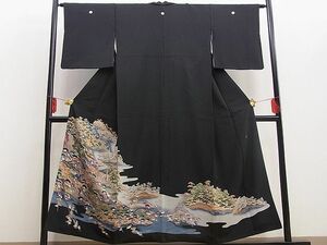 平和屋野田店■豪華黒留袖　友禅　作家物　風景文　逸品　n-yt0605