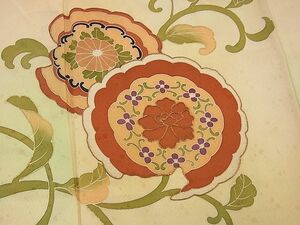 平和屋川間店■訪問着　駒刺繍　花唐草文　暈し染め　金彩　逸品　n-fn0712