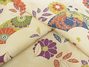 平和屋川間店■上質な小紋　型染め　扇面花鳥文　金彩　着丈160cm　裄丈62.5cm　正絹　逸品　B-ey2308