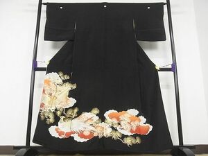 平和屋川間店■豪華黒留袖　刺繍　双鳥松文　金銀彩　着丈158cm　裄丈63cm　正絹　逸品　B-ey4190