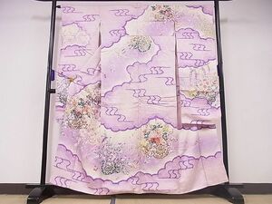 平和屋川間店■豪華振袖　絞り　花車文　暈し染め　金彩　着丈157.5cm　裄丈65cm　正絹　逸品　B-zg2630