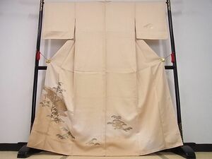 平和屋川間店■訪問着　渡橋花松文　暈し染め　金彩　着丈165.5cm　裄丈67cm　正絹　逸品　A-ms3817