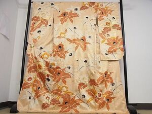 平和屋川間店■豪華振袖　駒刺繍　草花文　金彩　着丈172cm　裄丈65cm　正絹　逸品　B-oa3623