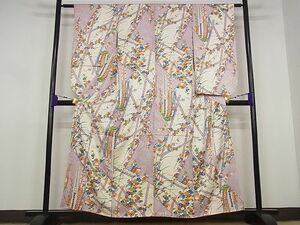 平和屋川間店■小振袖　草花文　金彩　着丈155cm　裄丈60.5cm　正絹　逸品　B-zg2949