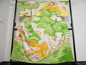 平和屋川間店■訪問着　駒刺繍　絞り　霞花丸文　金彩　着丈157cm　裄丈63cm　正絹　逸品　B-oa3696