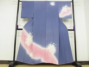 平和屋川間店■訪問着　刺繍　草花文　暈し染め　銀糸　銀彩　着丈156cm　裄丈63cm　正絹　逸品　B-zg2922