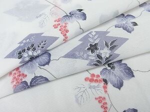 平和屋川間店■夏物　小紋　絽　松皮菱葡萄蔦の葉文　洗える着物　着丈158.5cm　裄丈62cm　A-ms5111