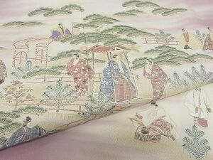 平和屋川間店■豪華色留袖　寿光織　人物風景文　金糸　着丈152cm　裄丈63cm　正絹　逸品　B-sa3772