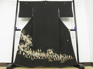 平和屋川間店■豪華黒留袖　作家物　人物文　金糸　金彩　着丈162cm　裄丈64cm　正絹　逸品　B-ey3649