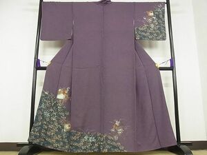 平和屋川間店■訪問着　刺繍　草花文　暈し染め　金糸　金彩　着丈160cm　裄丈68cm　正絹　逸品　B-ey3953