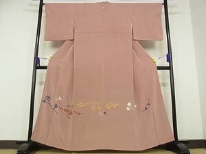 平和屋川間店■豪華色留袖　総刺繍　飛鳥舞蝶草花文　着丈162cm　裄丈66cm　正絹　逸品　B-ey3912