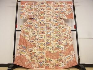 平和屋川間店■訪問着　型染め　風景花籬文　着丈163.5cm　裄丈63.5cm　正絹　逸品　A-wj4112