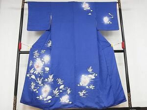 平和屋川間店■訪問着　刺繍　舞扇草花文　暈し染め　着丈152.5cm　裄丈64.5cm　正絹　逸品　A-bw3864