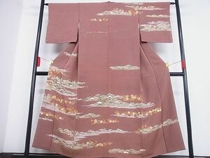 平和屋川間店■訪問着　駒刺繍　松竹梅花文　金彩　着丈152cm　裄丈61.5cm　正絹　逸品　B-fe6048