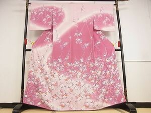 平和屋川間店■訪問着　草花文　暈し染め　着丈162.5cm　裄丈63.5cm　正絹　逸品　A-wj4440