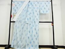 平和屋川間店■夏物　小紋　紗ルック　市松花文　着丈166cm　裄丈66cm　洗える着物　未使用　A-ck3346_画像2