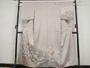 平和屋川間店■訪問着　飛鶴舞扇花文　暈し染め　金彩　着丈155.5cm　裄丈63cm　正絹　逸品　A-br4587