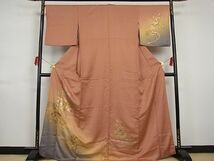 平和屋川間店■訪問着　地紙花車文　暈し染め　金彩　着丈166.5cm　裄丈67cm　正絹　逸品　A-br4601_画像1