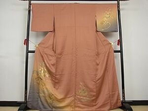 平和屋川間店■訪問着　地紙花車文　暈し染め　金彩　着丈166.5cm　裄丈67cm　正絹　逸品　A-br4601