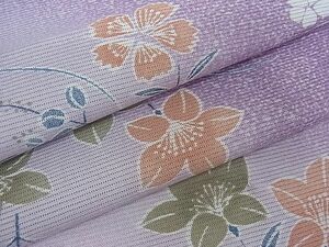 平和屋川間店■夏物　小紋　絽　芝草秋草文　たたき染め　洗える着物　yc8167
