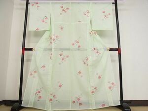 平和屋川間店■夏物　小紋　絽　草花文　銀彩　着丈162cm　裄丈65cm　洗える着物　未使用　B-ph6401