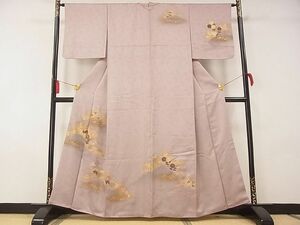 平和屋川間店■訪問着　駒刺繍　草花文　暈し染め　金彩　着丈159cm　裄丈64.5cm　正絹　逸品　A-ta5122