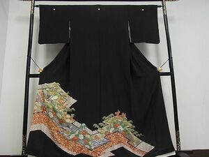 平和屋川間店■豪華黒留袖　刺繍　吉祥花鳥文　金彩　逸品　we1992