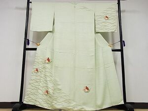 平和屋川間店■訪問着　駒刺繍　舞蝶文　金彩　着丈162cm　裄丈64cm　正絹　逸品　B-ag3987