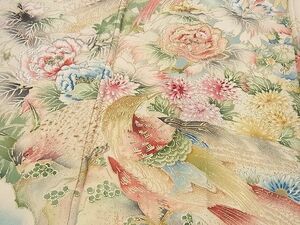 平和屋川間店■訪問着　刺繍　尾長鳥花文　金彩　逸品　yyy2449