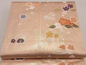 平和屋1■九寸開き名古屋帯　唐織　舞桜吉祥文　金糸　逸品　ng3636