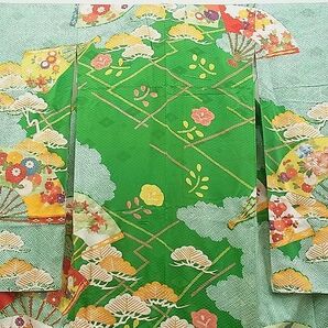 平和屋野田店■豪華振袖 駒刺繍 扇面鹿の子吉祥花文 金彩 逸品 n-gh5417の画像3