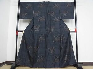 平和屋-こころ店■本場大島紬　草花文　着丈163cm　裄丈67cm　逸品　未使用　1B-np1935