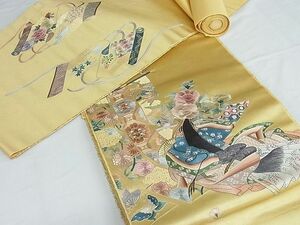 平和屋-こころ店■蘇州刺繍　袋帯　反物　人物風景花文　金糸　正絹　逸品　未使用　A-wj6437