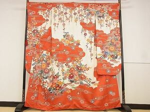 平和屋-こころ店■訪問着　作家物　型染め　花車文　着丈162.5cm　裄丈70cm　正絹　逸品　A-ck7677