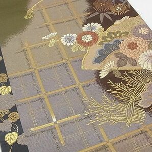 平和屋-こころ店■六通柄袋帯 唐織 扇面吉祥花文 金糸 正絹 逸品 A-gk1477の画像2