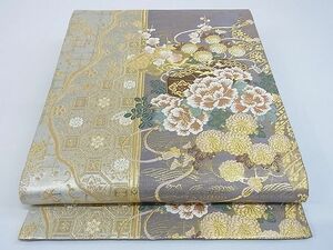 平和屋-こころ店■六通柄袋帯　花文箱文　金糸　やまと誂製　正絹　逸品　B-jd6176