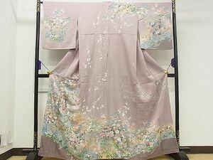 平和屋1■訪問着　刺繍　草花文　暈し染め　金彩　逸品　eg1356