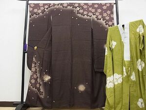 平和屋1■豪華振袖・長襦袢セット　駒刺繍　舞桜文　暈し染め　金通し地　半衿刺繍　逸品　1tx1164