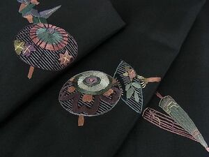 平和屋2■本場染大島紬　総刺繍　折り鶴　番傘　金糸　逸品　未使用　1ps3034