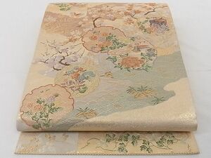 平和屋-こころ店■六通柄袋帯　雪輪枝花文　金糸　正絹　逸品　B-fw1968